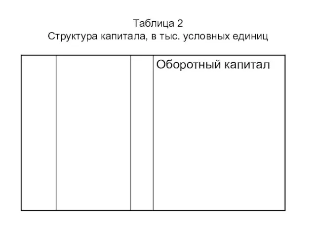 Таблица 2 Структура капитала, в тыс. условных единиц