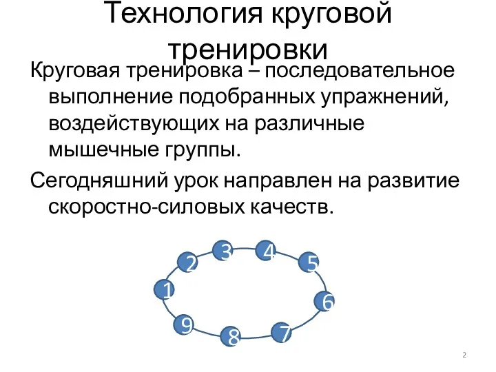 Технология круговой тренировки Круговая тренировка – последовательное выполнение подобранных упражнений,