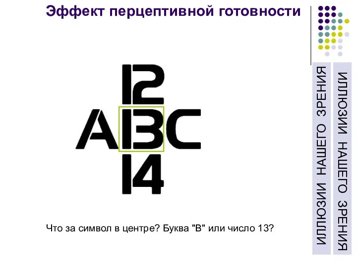 Что за символ в центре? Буква "B" или число 13? Эффект перцептивной готовности
