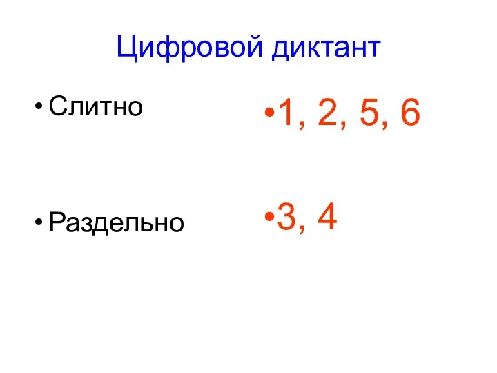 Цифровой диктант Слитно Раздельно 1, 2, 5, 6 3, 4