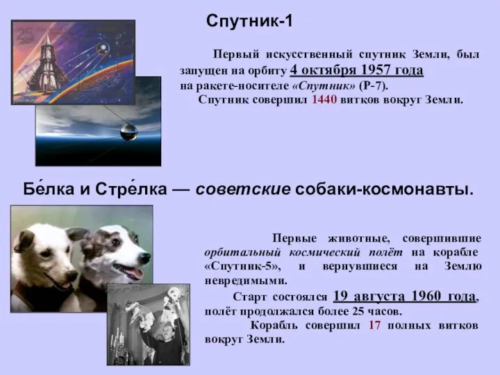 Первые животные, совершившие орбитальный космический полёт на корабле «Спутник-5», и