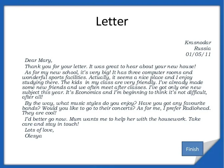 Letter Krasnodar Russia 01/05/11 Dear Mary, Thank you for your