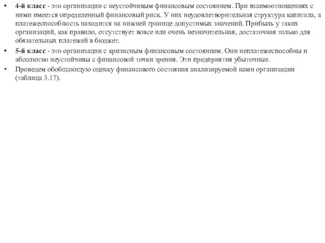 4-й класс - это организации с неустойчивым финансовым состоянием. При