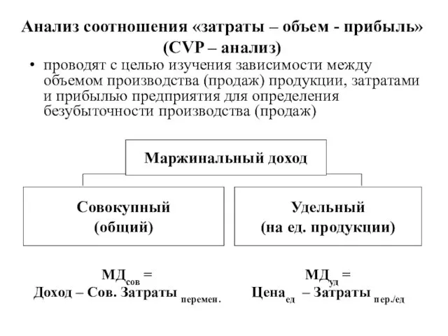 Анализ соотношения «затраты – объем - прибыль» (CVP – анализ)