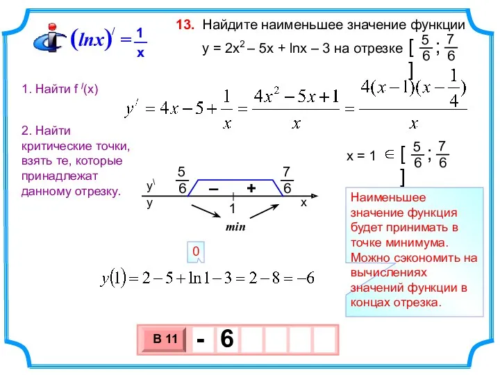 Найдите наименьшее значение функции y = 2х2 – 5x +