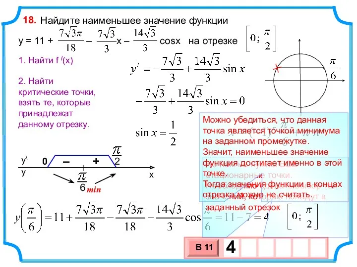 Найдите наименьшее значение функции y = 11 + – х