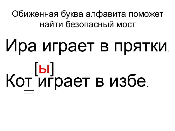 Обиженная буква алфавита поможет найти безопасный мост Ира играет в прятки. Кот играет в избе. [ы]