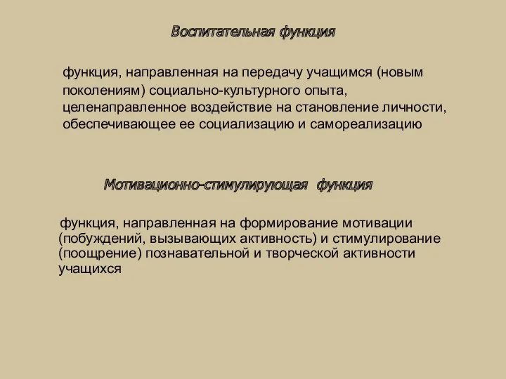 Воспитательная функция функция, направленная на передачу учащимся (новым поколениям) социально-культурного