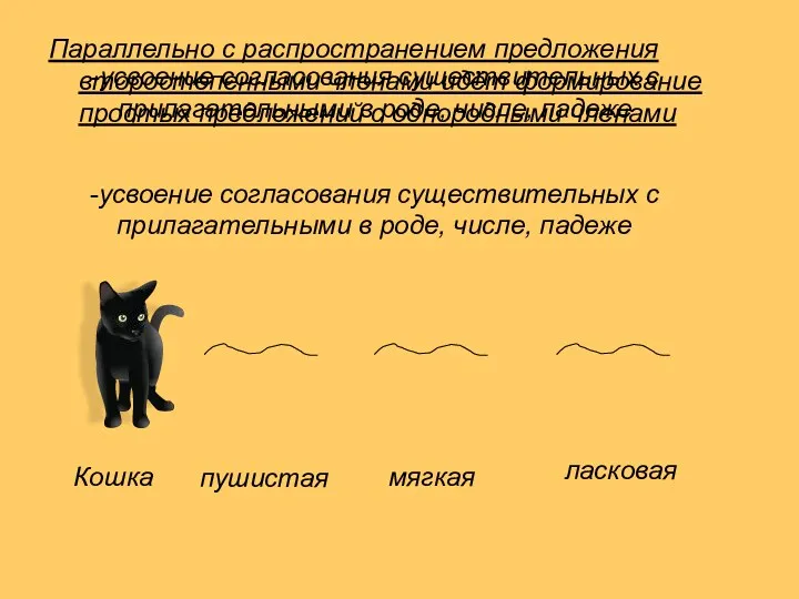 -усвоение согласования существительных с прилагательными в роде, числе, падеже Параллельно