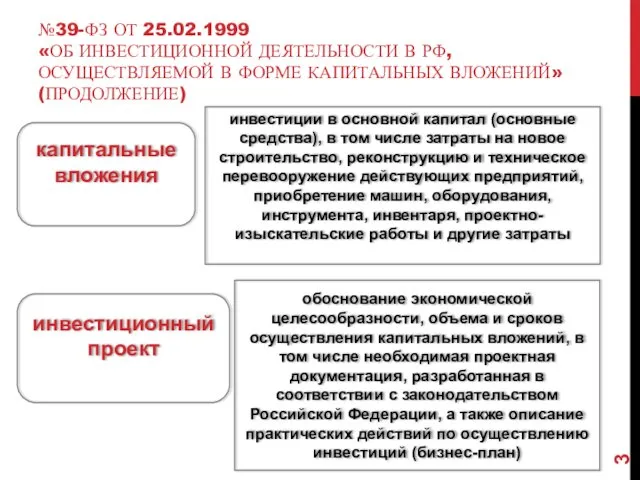 №39-ФЗ ОТ 25.02.1999 «ОБ ИНВЕСТИЦИОННОЙ ДЕЯТЕЛЬНОСТИ В РФ, ОСУЩЕСТВЛЯЕМОЙ В