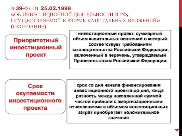 №39-ФЗ ОТ 25.02.1999 «ОБ ИНВЕСТИЦИОННОЙ ДЕЯТЕЛЬНОСТИ В РФ, ОСУЩЕСТВЛЯЕМОЙ В