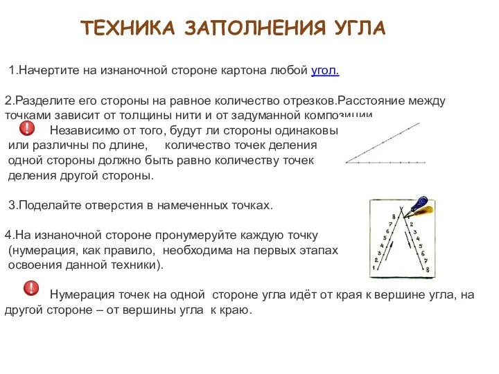 ТЕХНИКА ЗАПОЛНЕНИЯ УГЛА 1.Начертите на изнаночной стороне картона любой угол.