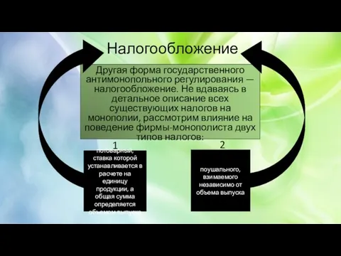 Налогообложение Другая форма государственного антимонопольного регулирования — налогообложение. Не вдаваясь