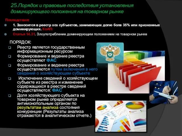 25.Порядок и правовые последствия установления доминирующего положения на товарном рынке