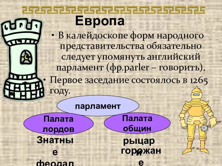 Европа В калейдоскопе форм народного представительства обязательно следует упомянуть английский