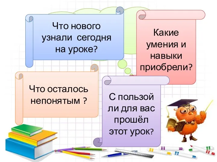 Итог урока Ответьте на вопросы Что нового узнали сегодня на уроке? Какие умения