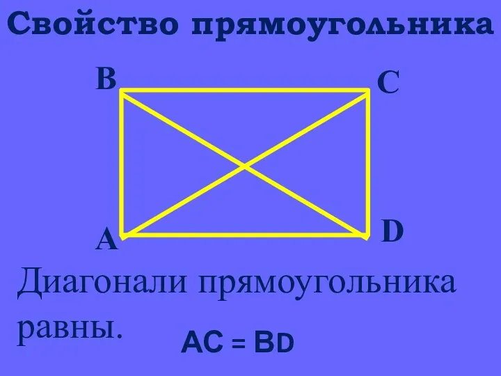 Свойство прямоугольника Диагонали прямоугольника равны. АС = ВD