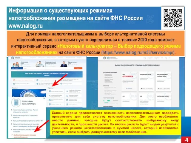 Информация о существующих режимах налогообложения размещена на сайте ФНС России