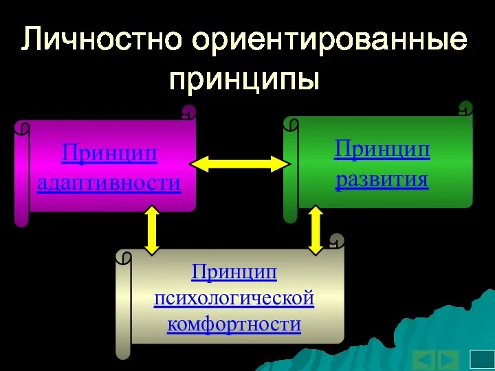 Личностно ориентированные принципы Принцип адаптивности Принцип развития Принцип психологической комфортности 9