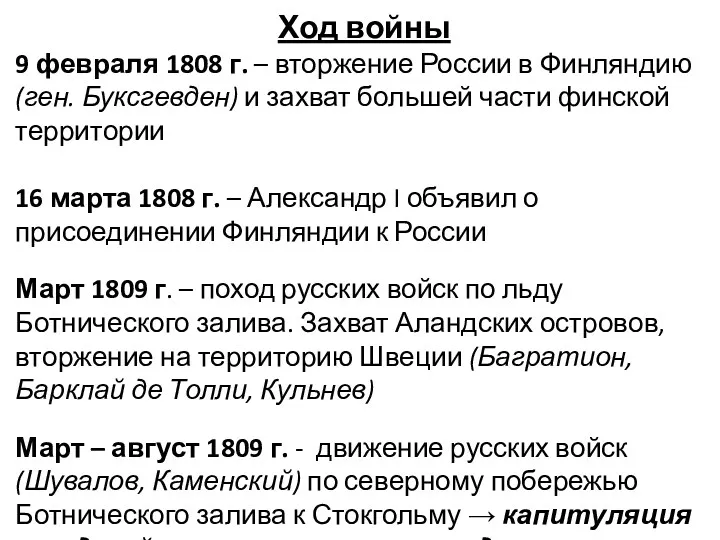 Ход войны 9 февраля 1808 г. – вторжение России в