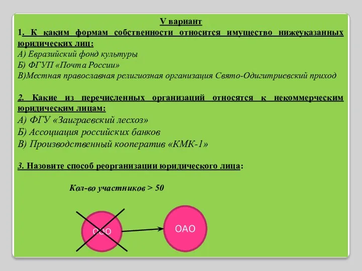 V вариант 1. К каким формам собственности относится имущество нижеуказанных