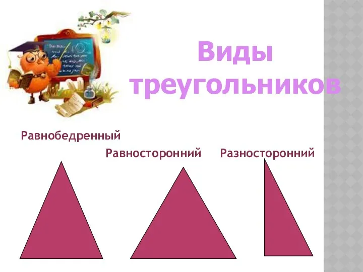 Равнобедренный Равносторонний Разносторонний Виды треугольников