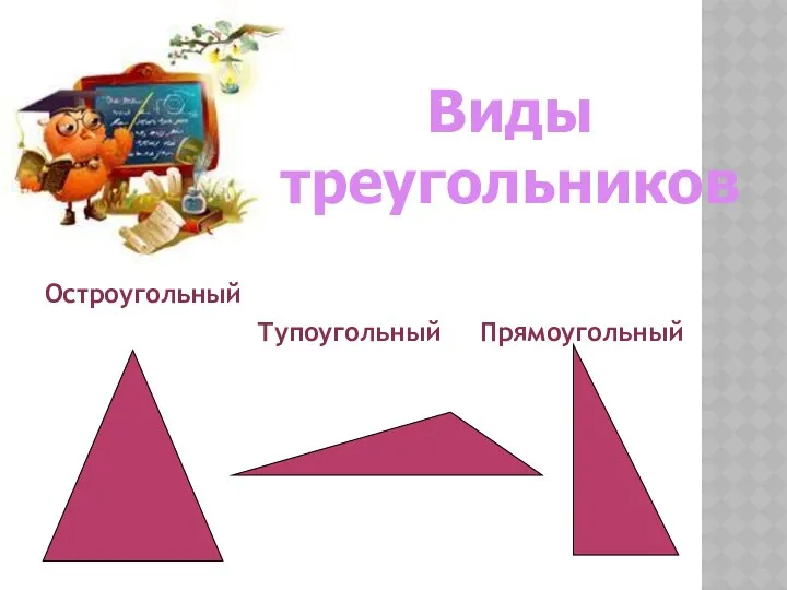 Остроугольный Тупоугольный Прямоугольный Виды треугольников