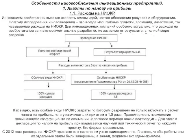 Особенности налогообложения инновационных предприятий. 1. Льготы по налогу на прибыль