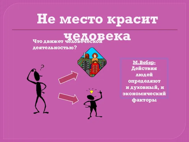 Что движет человеческой деятельностью? М.Вебер- Действия людей определяют и духовный,