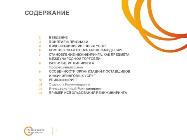 СОДЕРЖАНИЕ ВВЕДЕНИЕ ПОНЯТИЕ И ПРИЗНАКИ ВИДЫ ИНЖИНИРИНГОВЫХ УСЛУГ КОМПЛЕКСНАЯ СХЕМА