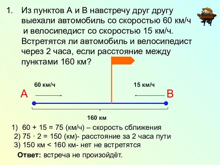 Из пунктов А и В навстречу друг другу выехали автомобиль со скоростью 60