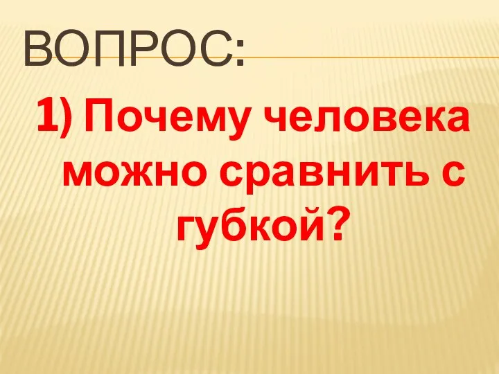 ВОПРОС: 1) Почему человека можно сравнить с губкой?