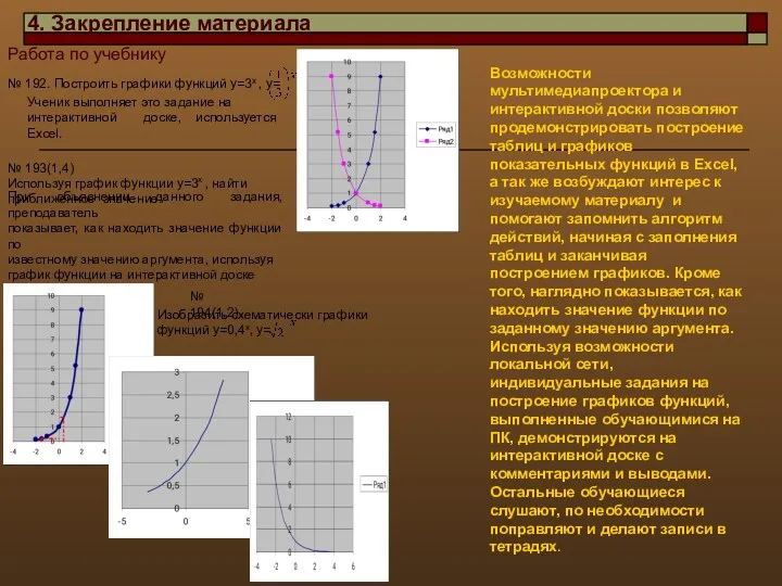 4. Закрепление материала Работа по учебнику № 192. Построить графики