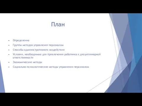 План Определение Группы методов управления персоналом Способы административного воздействия Условия,