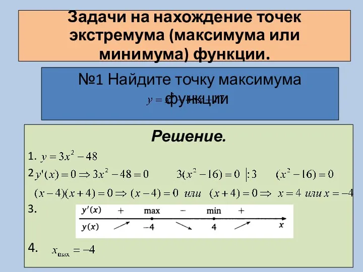 №1 Найдите точку максимума функции Задачи на нахождение точек экстремума