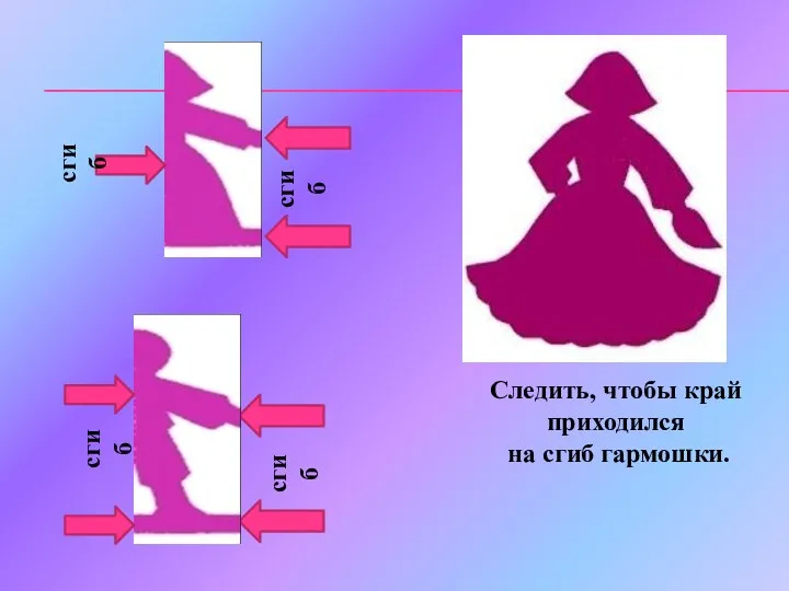 Следить, чтобы край приходился на сгиб гармошки. сгиб сгиб сгиб сгиб