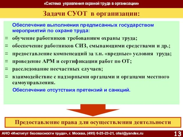 «Система управления охраной труда в организации» АНО «Институт безопасности труда»,