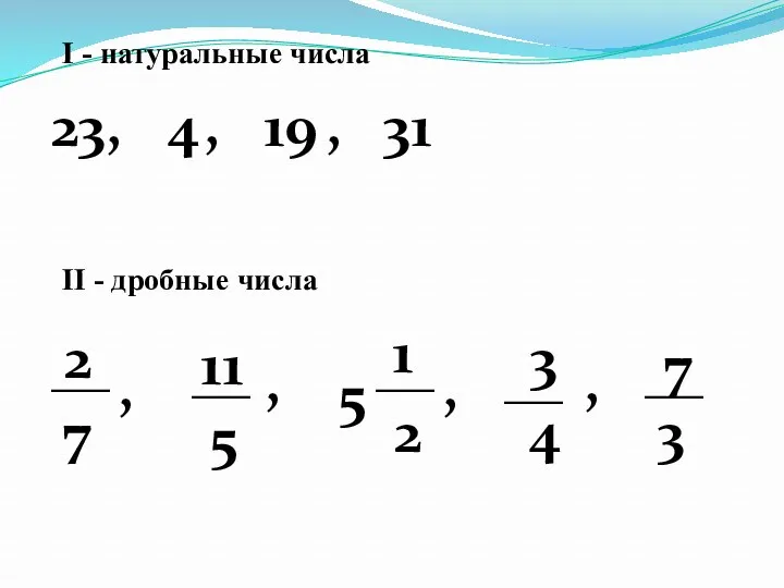 I - натуральные числа 23, 4 , 19 , 31 2 7 11