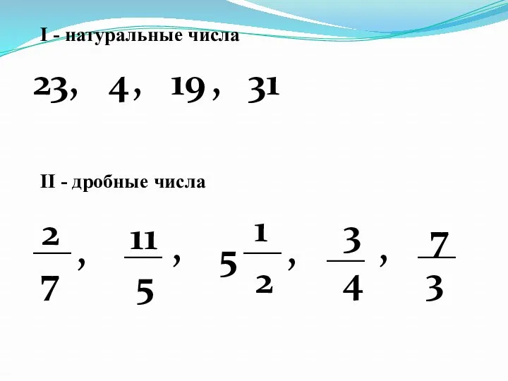 I - натуральные числа 23, 4 , 19 , 31