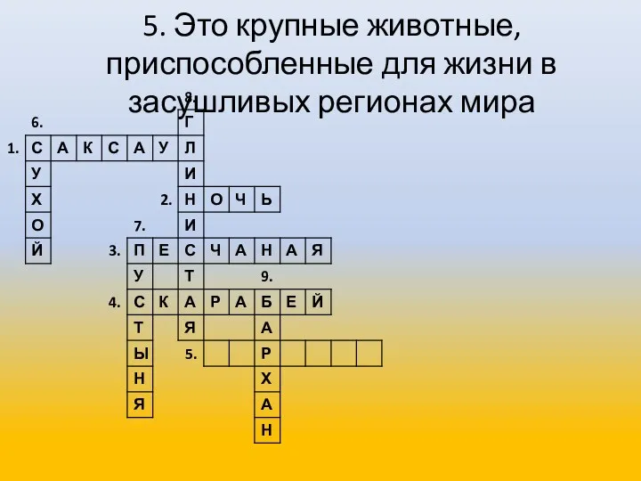 5. Это крупные животные, приспособленные для жизни в засушливых регионах мира