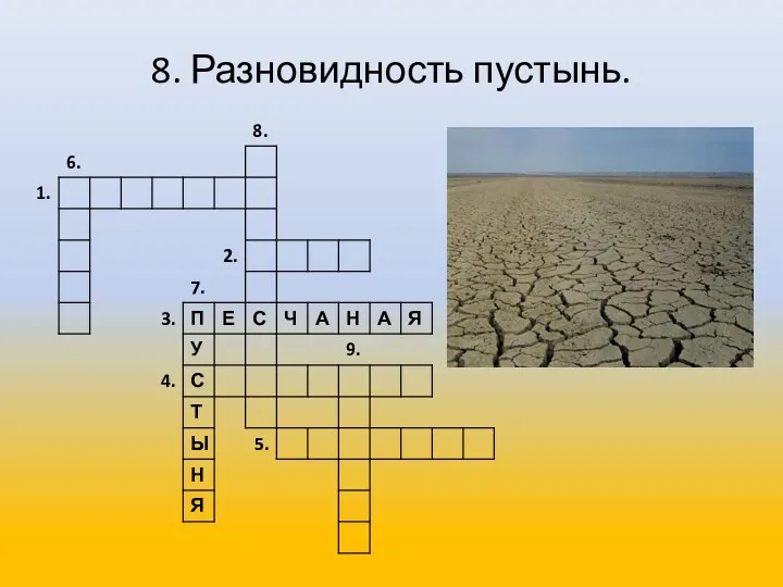 8. Разновидность пустынь.