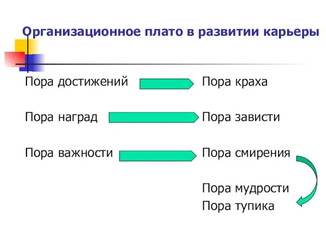 Организационное плато в развитии карьеры Пора достижений Пора наград Пора