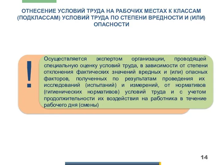 ОТНЕСЕНИЕ УСЛОВИЙ ТРУДА НА РАБОЧИХ МЕСТАХ К КЛАССАМ (ПОДКЛАССАМ) УСЛОВИЙ