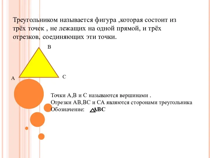 Треугольником называется фигура ,которая состоит из трёх точек , не лежащих на одной