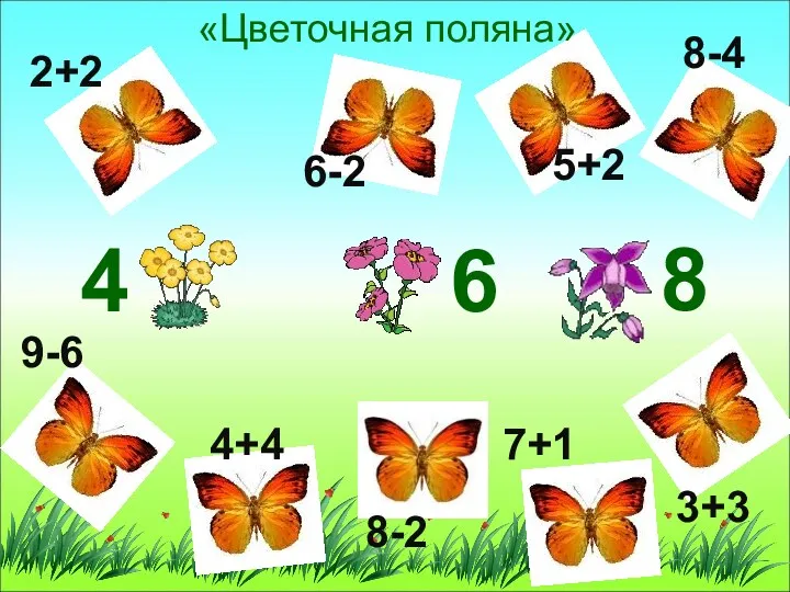 2+2 6-2 5+2 8-4 «Цветочная поляна» 9-6 4+4 8-2 7+1 3+3 4 6 8