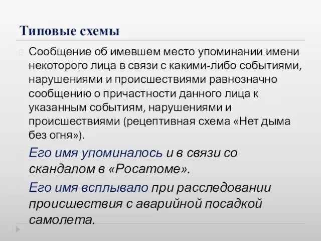 Типовые схемы Сообщение об имевшем место упоминании имени некоторого лица