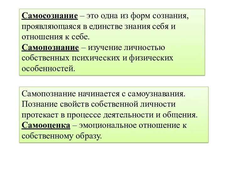 Самосознание – это одна из форм сознания, проявляющаяся в единстве знания себя и