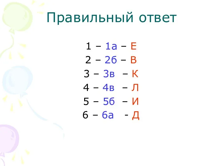 Правильный ответ 1 – 1a – E 2 – 2б