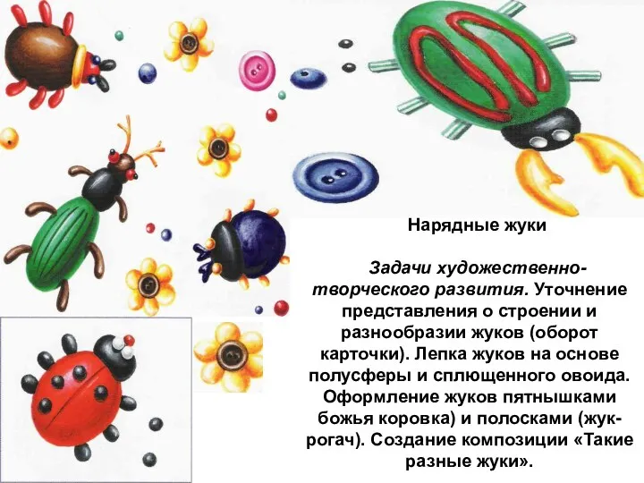 Нарядные жуки Задачи художественно-творческого развития. Уточнение представления о строении и