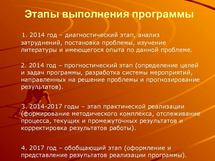 Этапы выполнения программы 1. 2014 год – диагностический этап, анализ